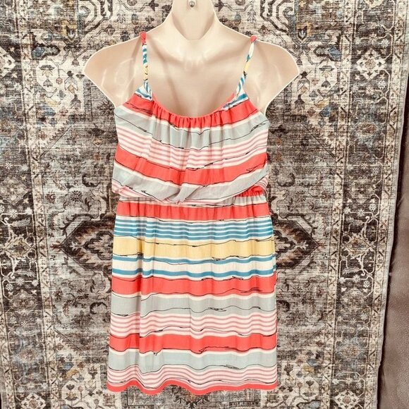 MNG by Mango Stripe Mini Sun Dress Size L Elastic Waist Lined - Picture 6 of 11